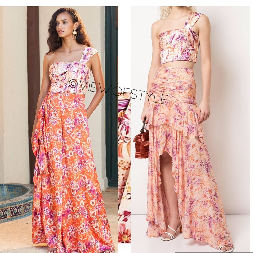AMUR Madame Printed One Shoulder Crop Top